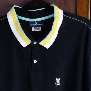 Psycho Bunny Men’s Polo Shirt 2XLT Black with Yellow/White/Teal Trim